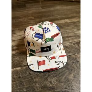 Stussy Club Logo Snapback Hat White Adjustable Cap Streetwear Mens